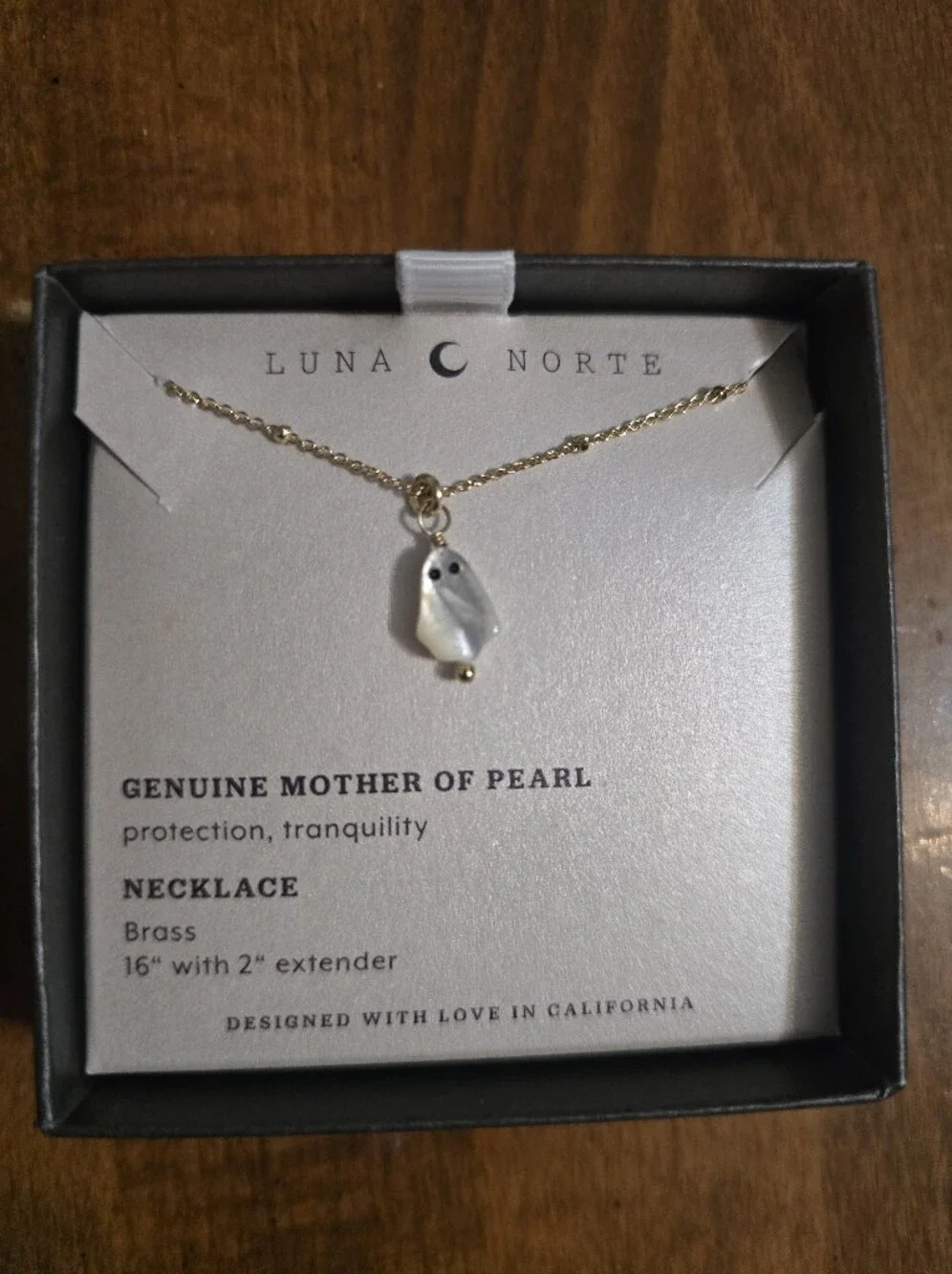 Gold Mother of Pearl Ghost Pendant Necklace